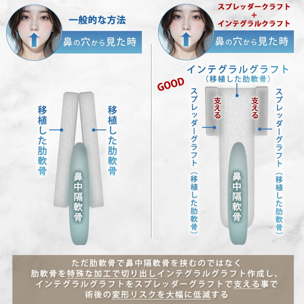 一般的な方法とインテグラルクラフトとスプレッダークラフトを組み合わせた方法の図解