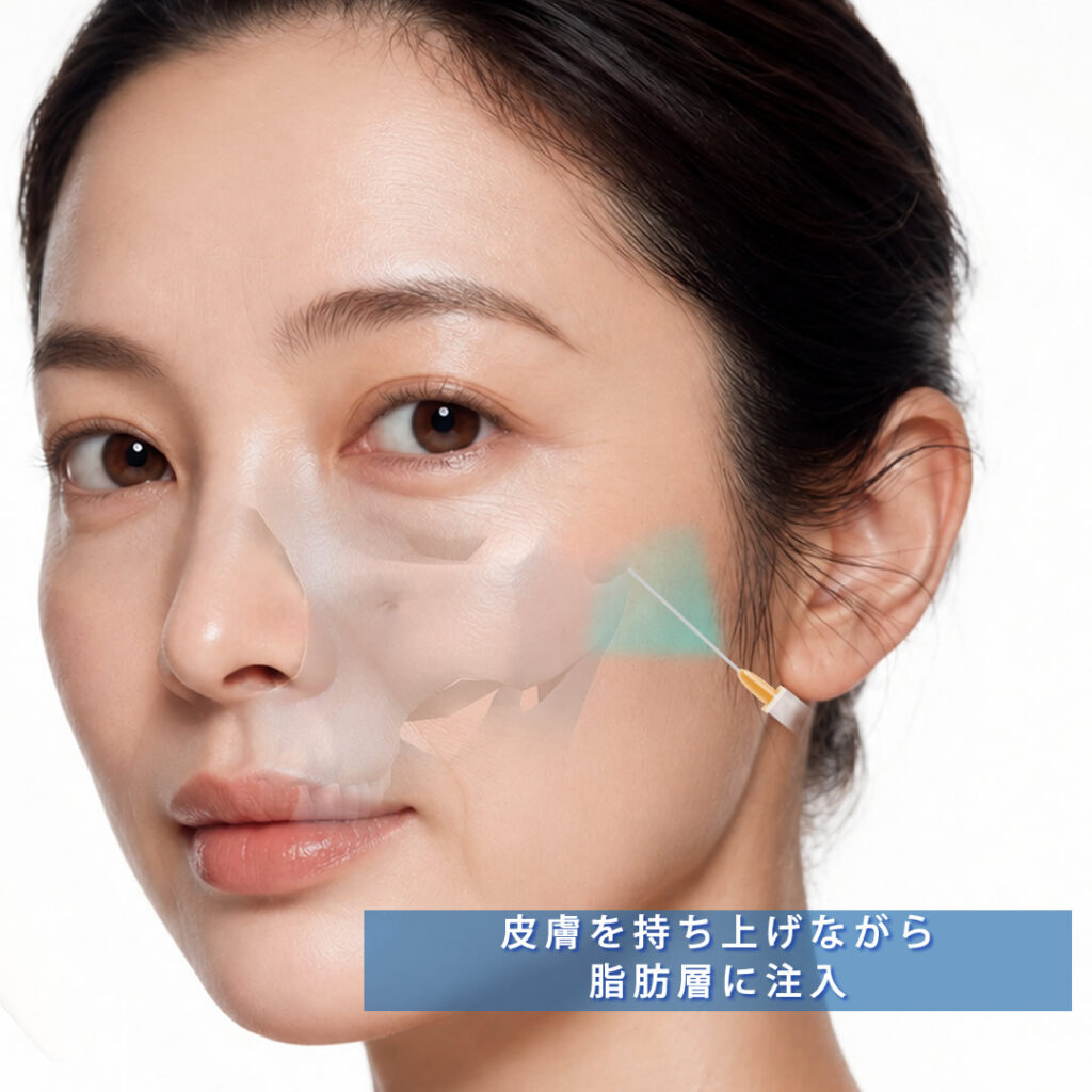頬に注入している図解