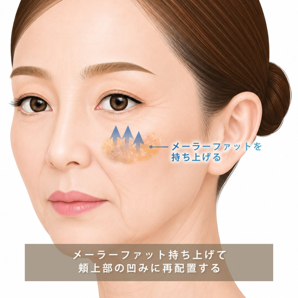 ディープミッドフェイスリフトの手術方法の図解